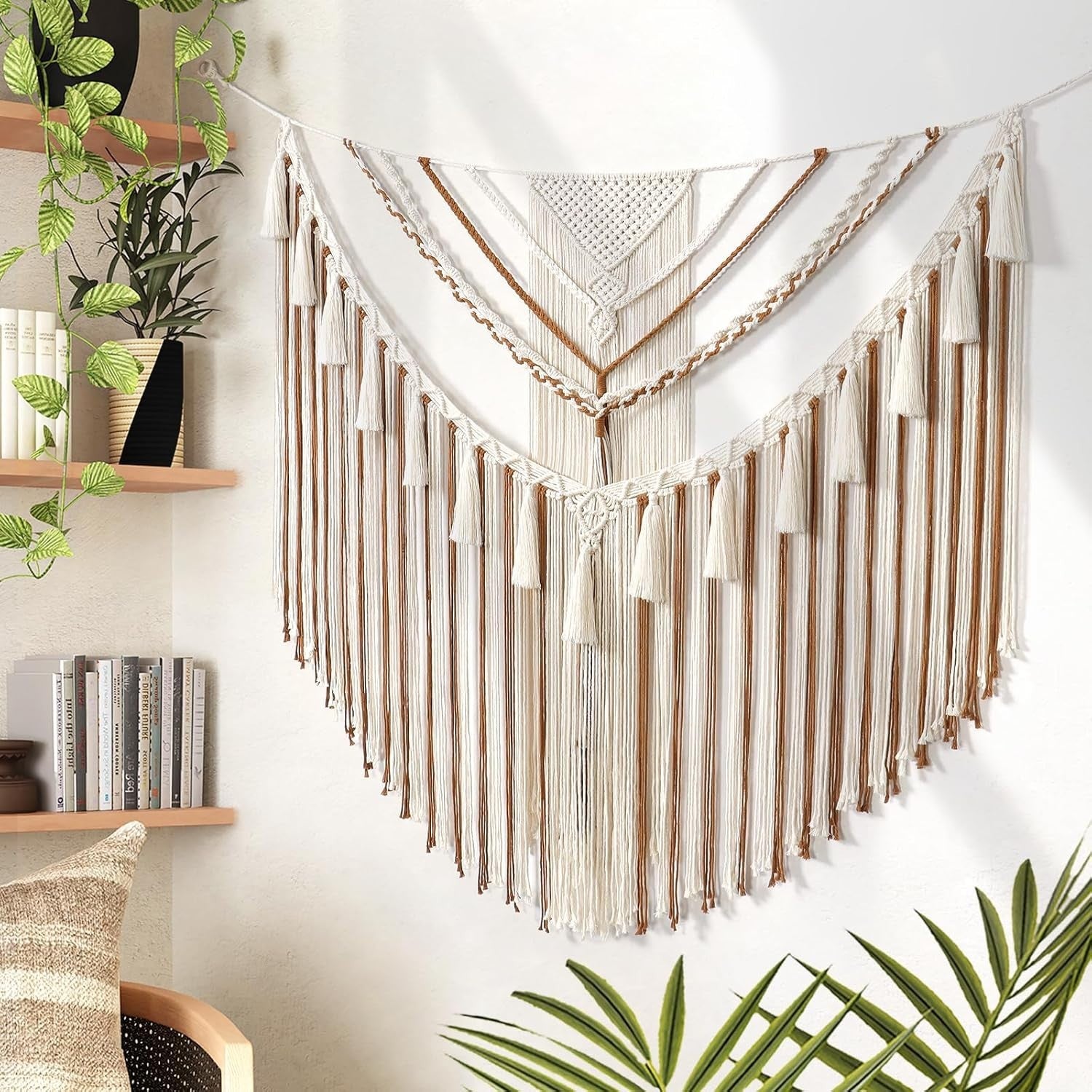 Large Boho Macrame Wall Hanging 43"x35" Geometric Woven Decor