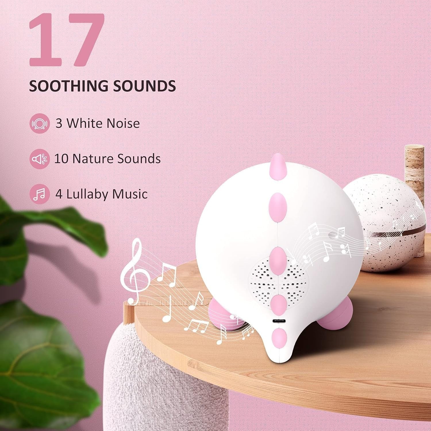 Toddler Sleep Training Clock with Night Light & Sound Machine Pink