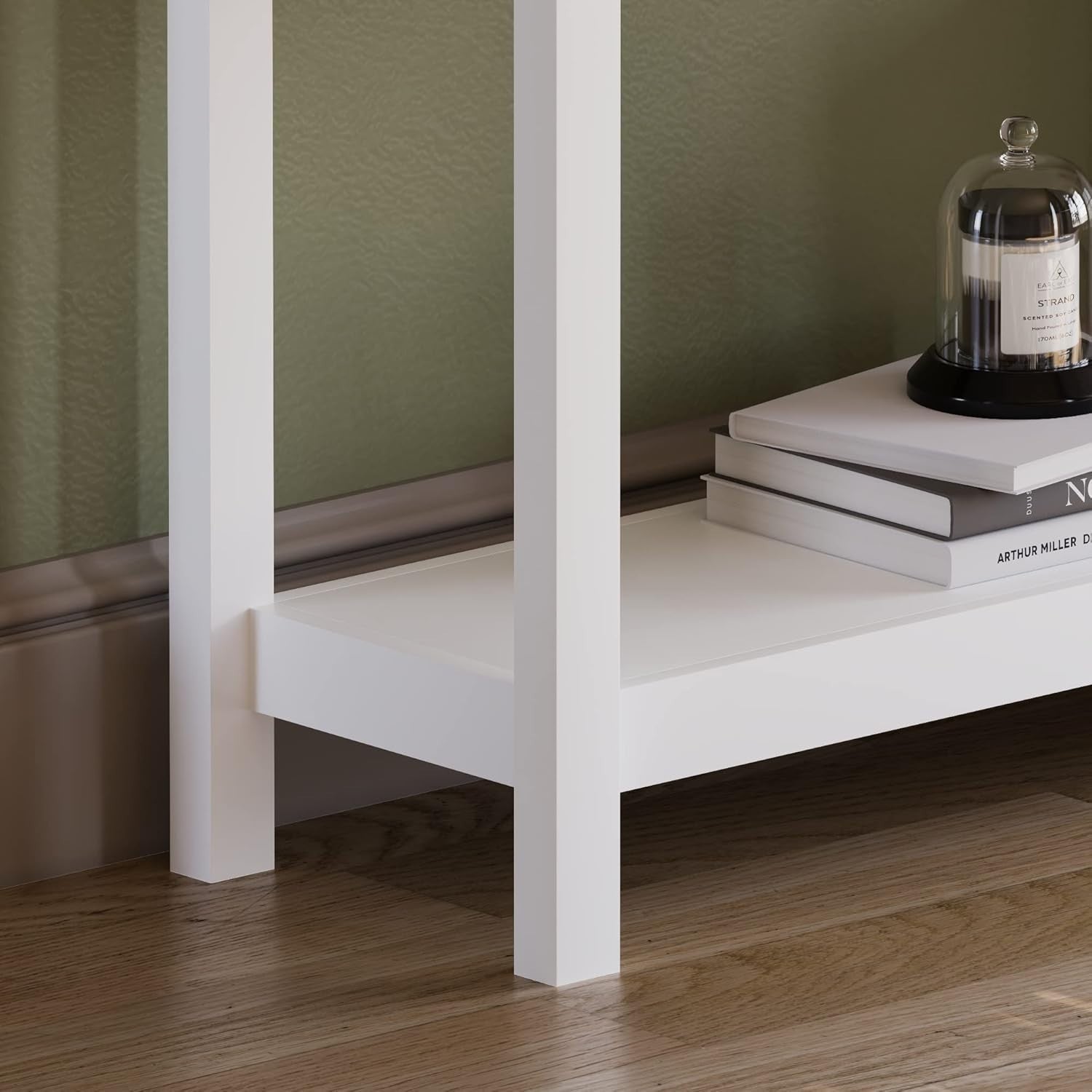 Modern White Console Table with 3 Drawers & Oak Top - Hallway Storage Shelf