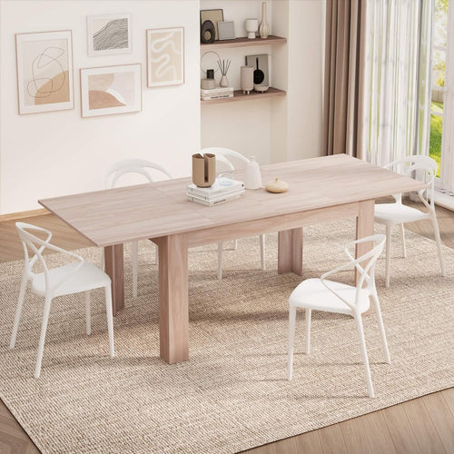 Extendable Dining Table Pearled Elm 220cm Wood 6–8 Seater Modern Space Saver