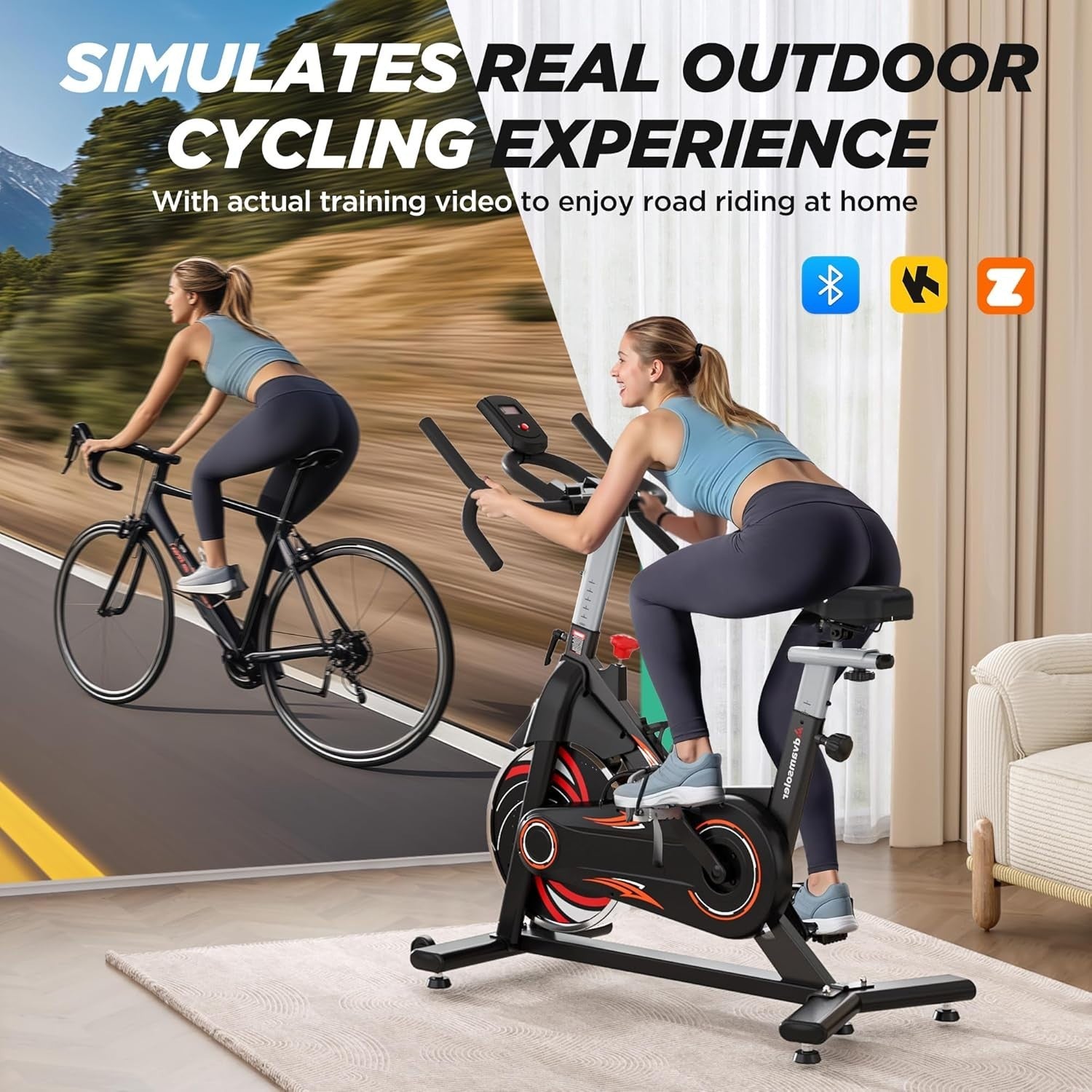 Bluetooth Magnetic Spin Bike w/ LCD Display, Curved Handlebar & 350lb Capacity