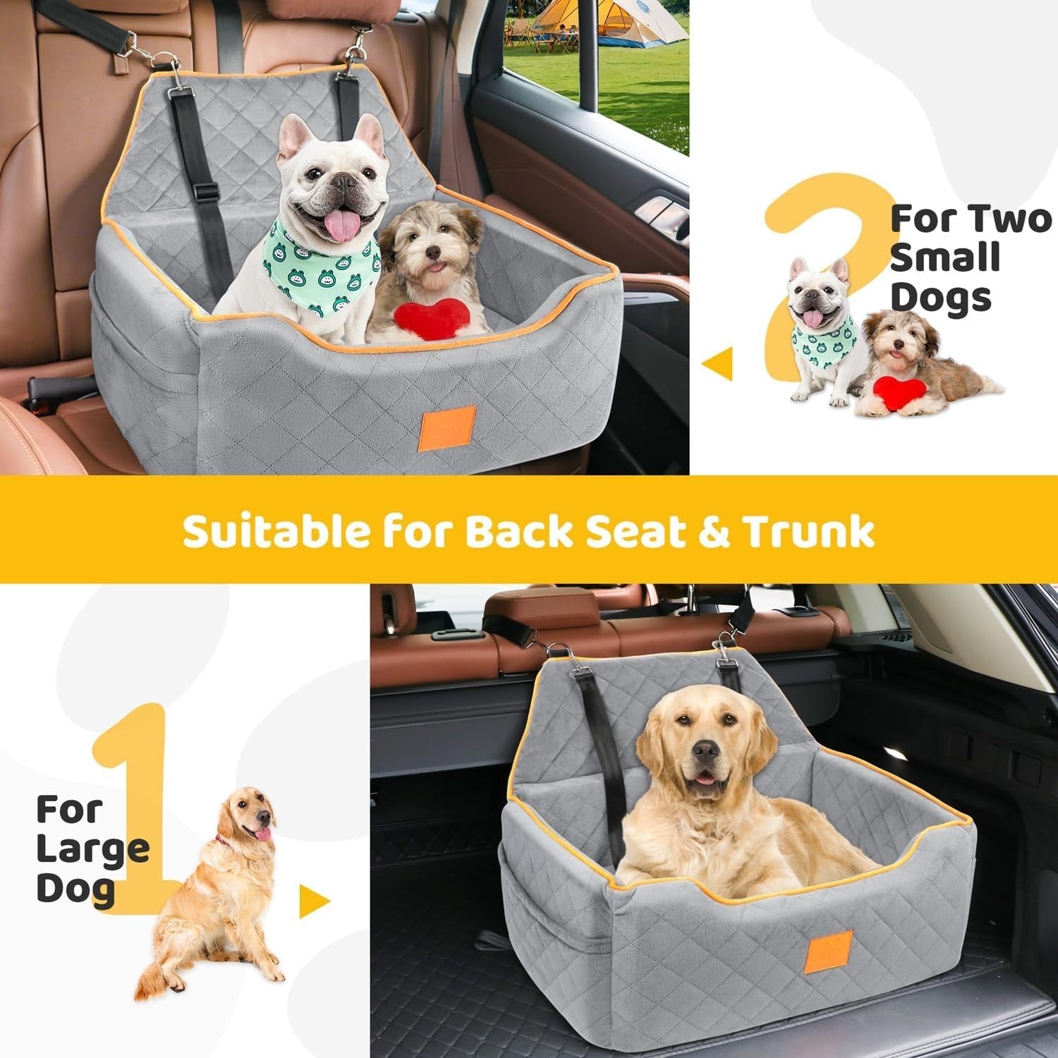 Elevated Dog Car Travel Bed Memory Foam Booster Seat for Pets 55lb
