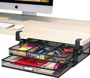 Under Desk Drawer Organizer 2-Drawer Mesh Metal Clamp-On Office Storage