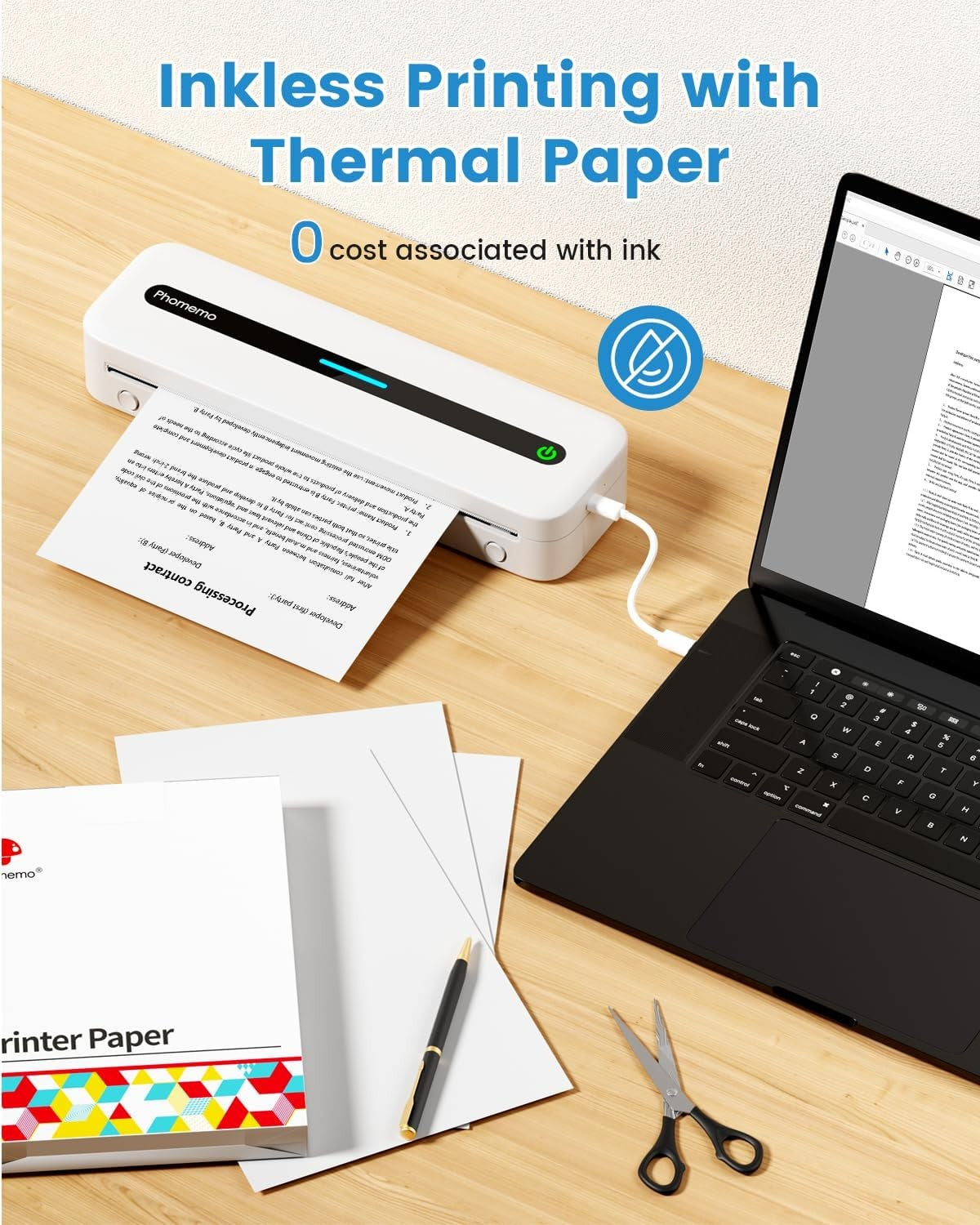 Portable A4 Inkless Thermal Printer Wireless & USB High‑Definition 304 DPI