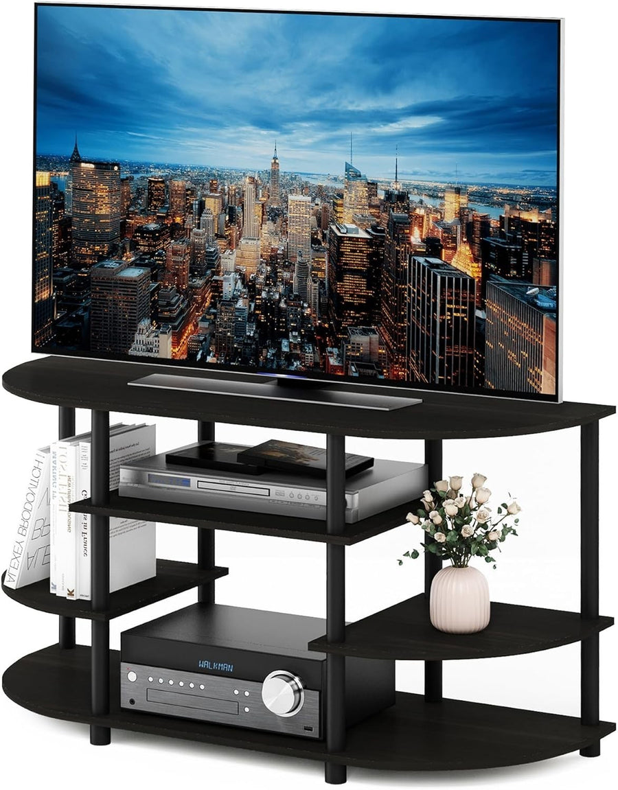 Corner TV Stand Entertainment Unit 106cm Black Wood Shelf for 55" TVs