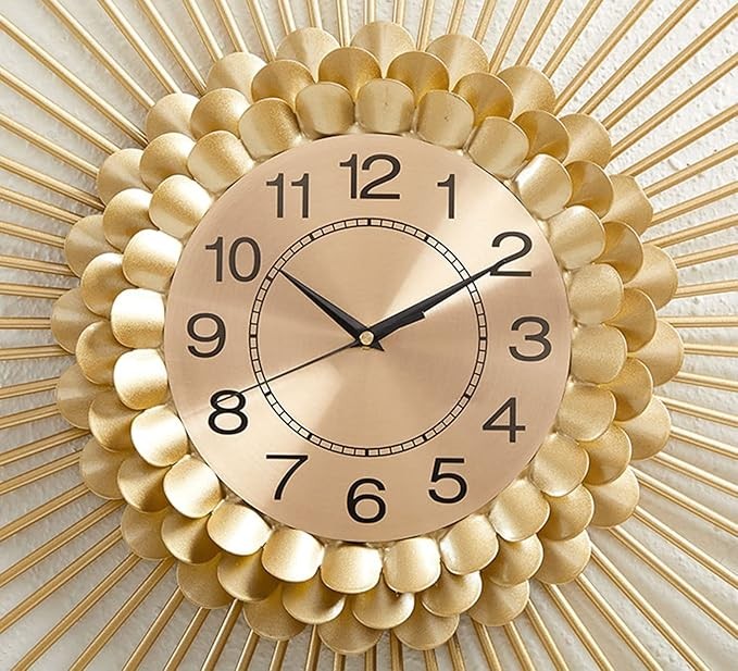 Luxury Gold Sunburst Wall Clock 60cm Modern Metal Silent Quartz Home Decor