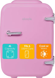4L Mini Fridge Cooler & Warmer Portable Retro AC 12V Pink
