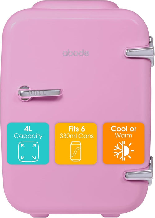 4L Mini Fridge Cooler & Warmer Portable Retro AC 12V Pink