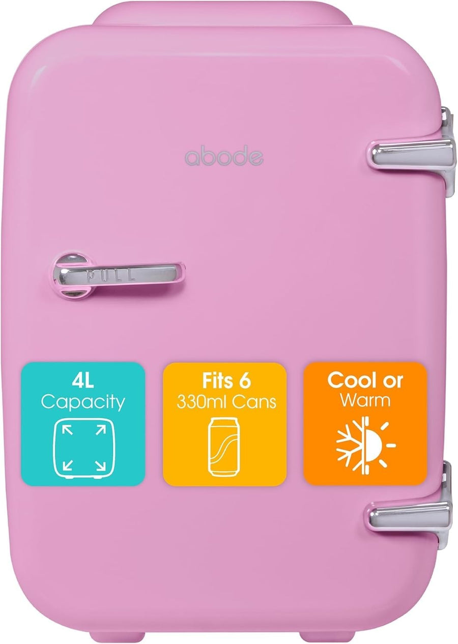 4L Mini Fridge Cooler & Warmer Portable Retro AC 12V Pink
