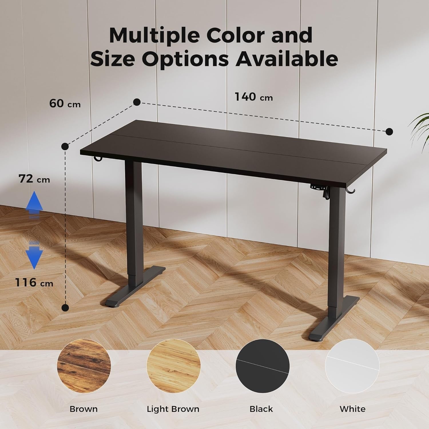 Electric Height Adjustable Standing Desk 140x60cm Sit Stand Table Black