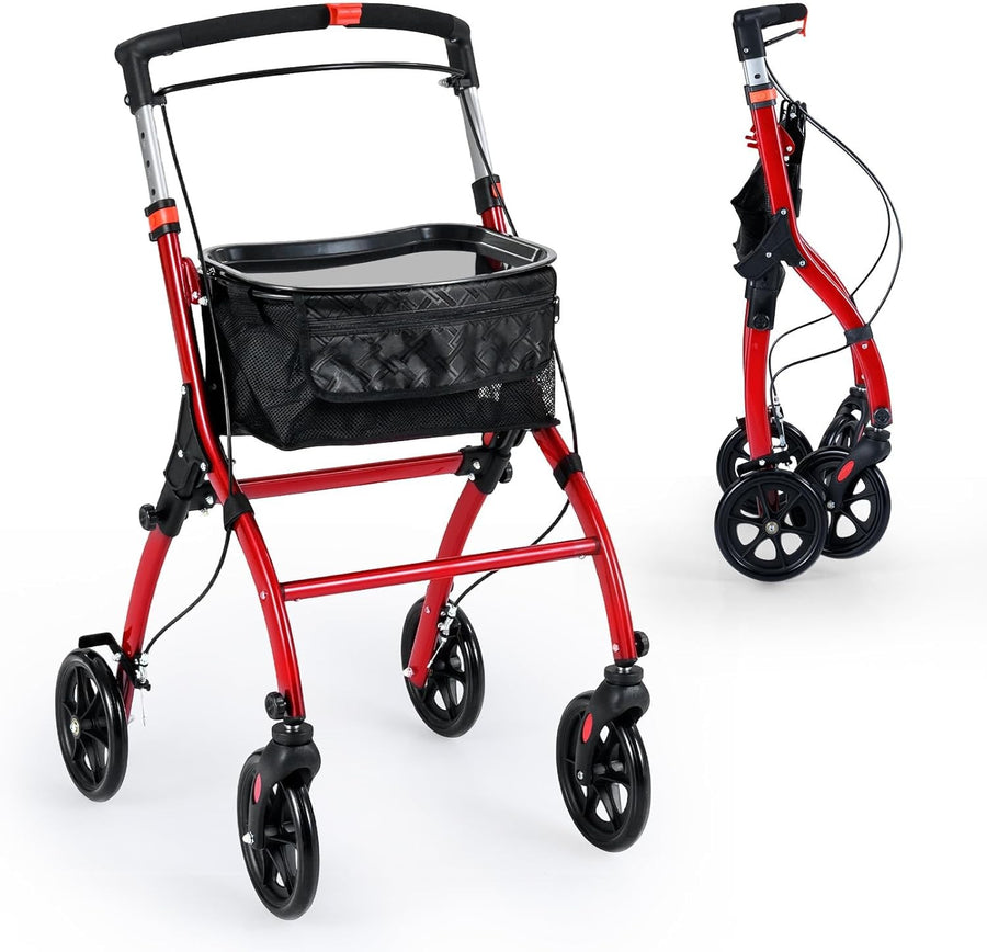 Lightweight 4 Wheel Rollator Walker Folding Mobility Aid Basket & Brakes