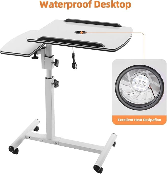 Height Adjustable Rolling Laptop Desk Overbed Table with Cooling Fan