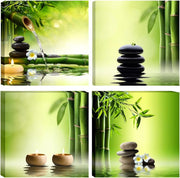 4 Panel Zen Bamboo Canvas Wall Art Framed Green Spa Prints