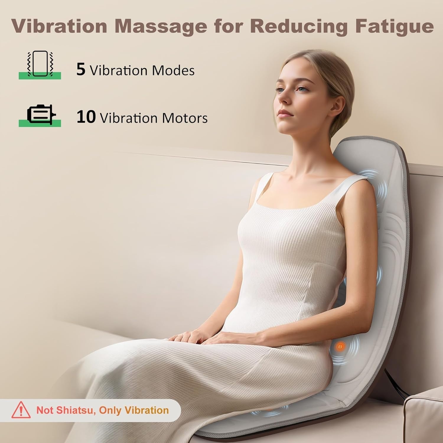 Vibration Back Massager with Heat 10-Motor Seat Cushion 2 Heat Levels for Chair