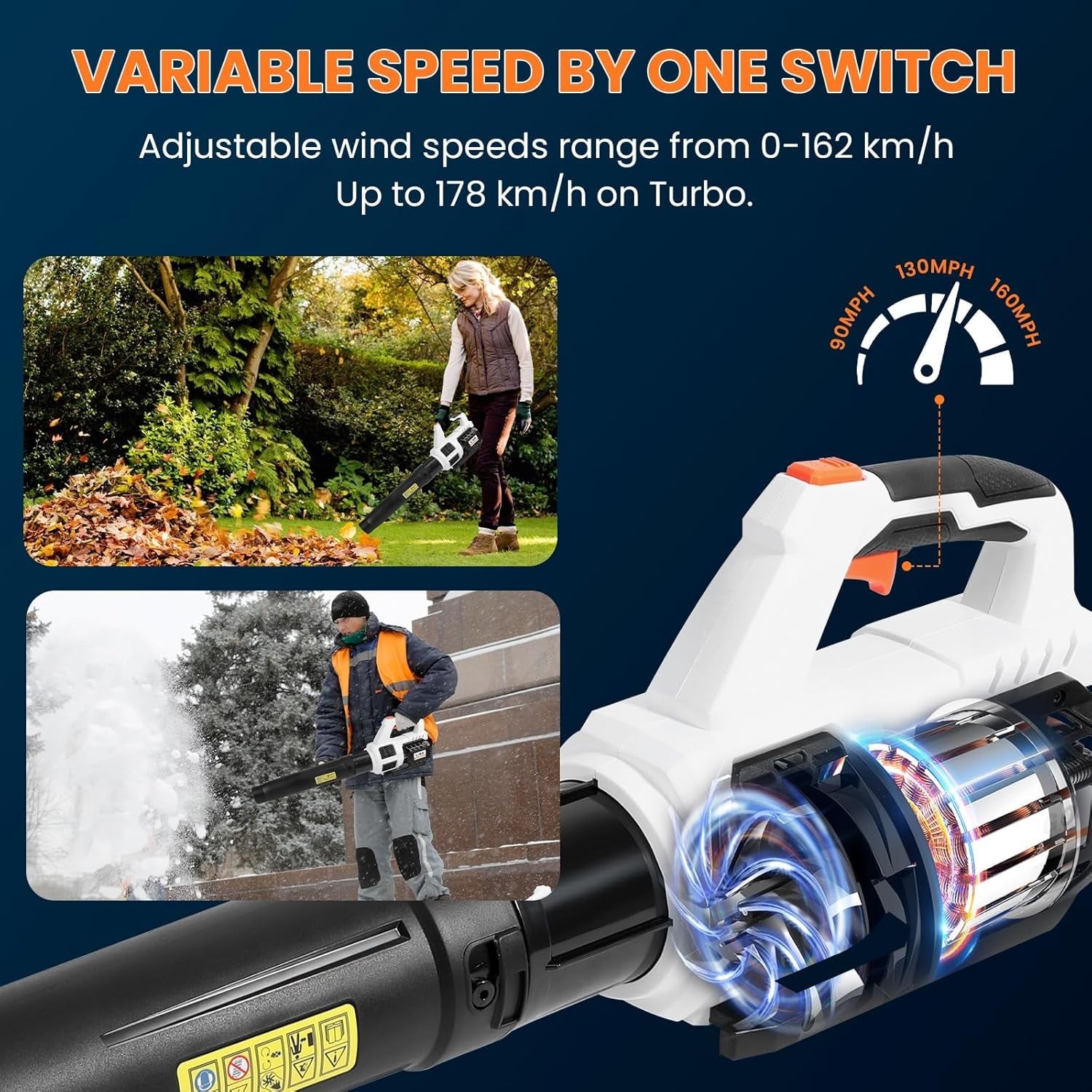Cordless Leaf Blower 20V 4.0Ah Brushless Variable Speed Lightweight Lawn