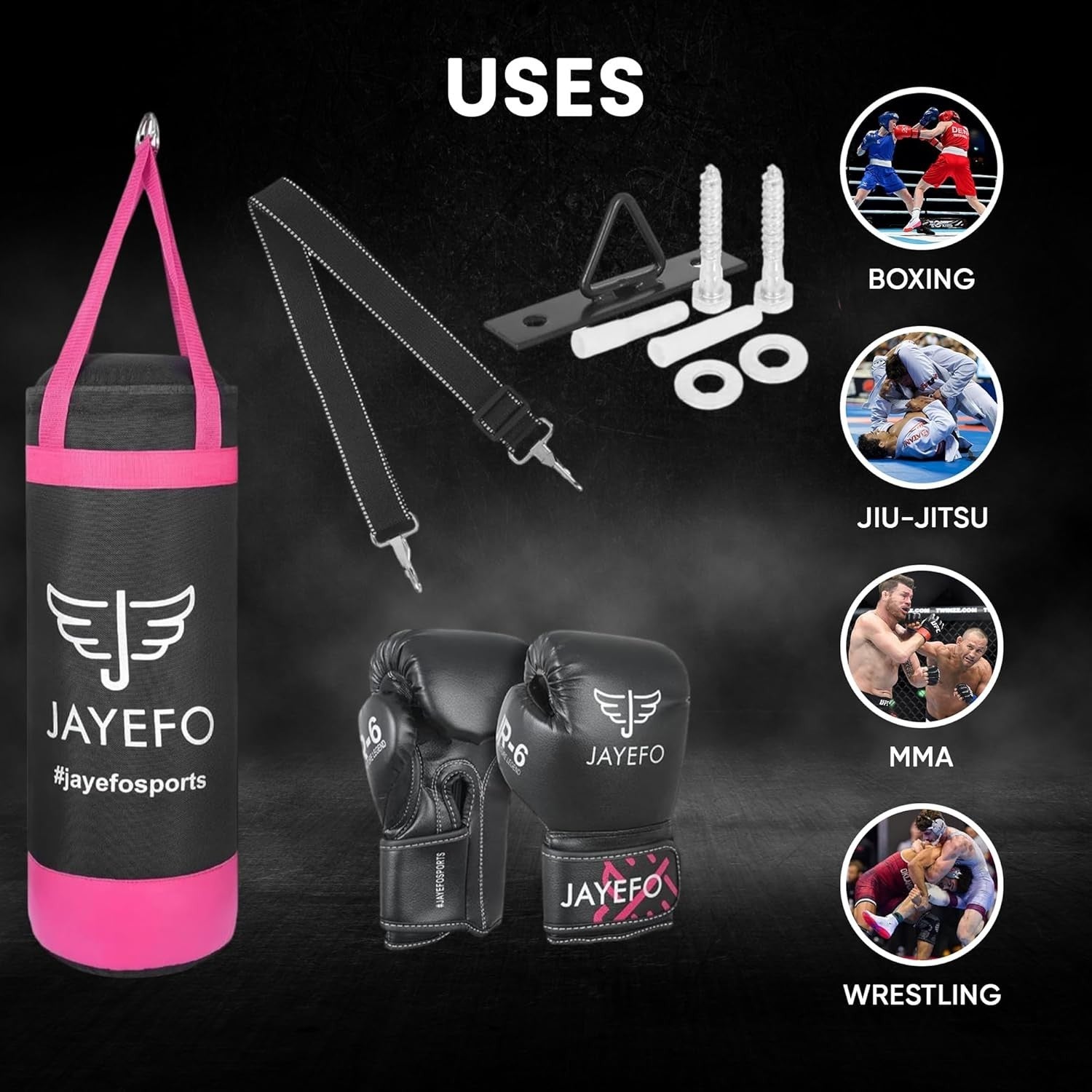 Kids Boxing Punching Bag Set Gloves Wall Mount Unfilled