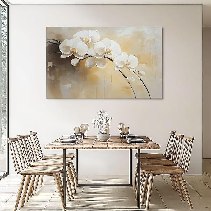 Canvas Wall Art Orchid White Beige 46x31cm Modern Home Decor