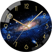 12" Night Sky Glass Wall Clock Silent Non-Ticking Modern Galaxy Decor
