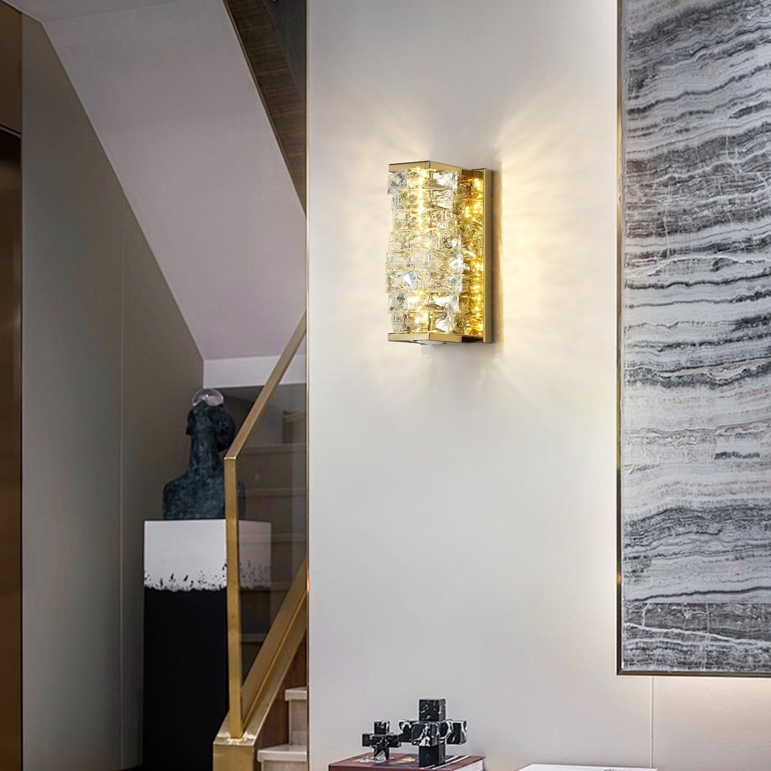 Gold Crystal Wall Light LED Sconce | Luxury Hallway Bedroom Fixture