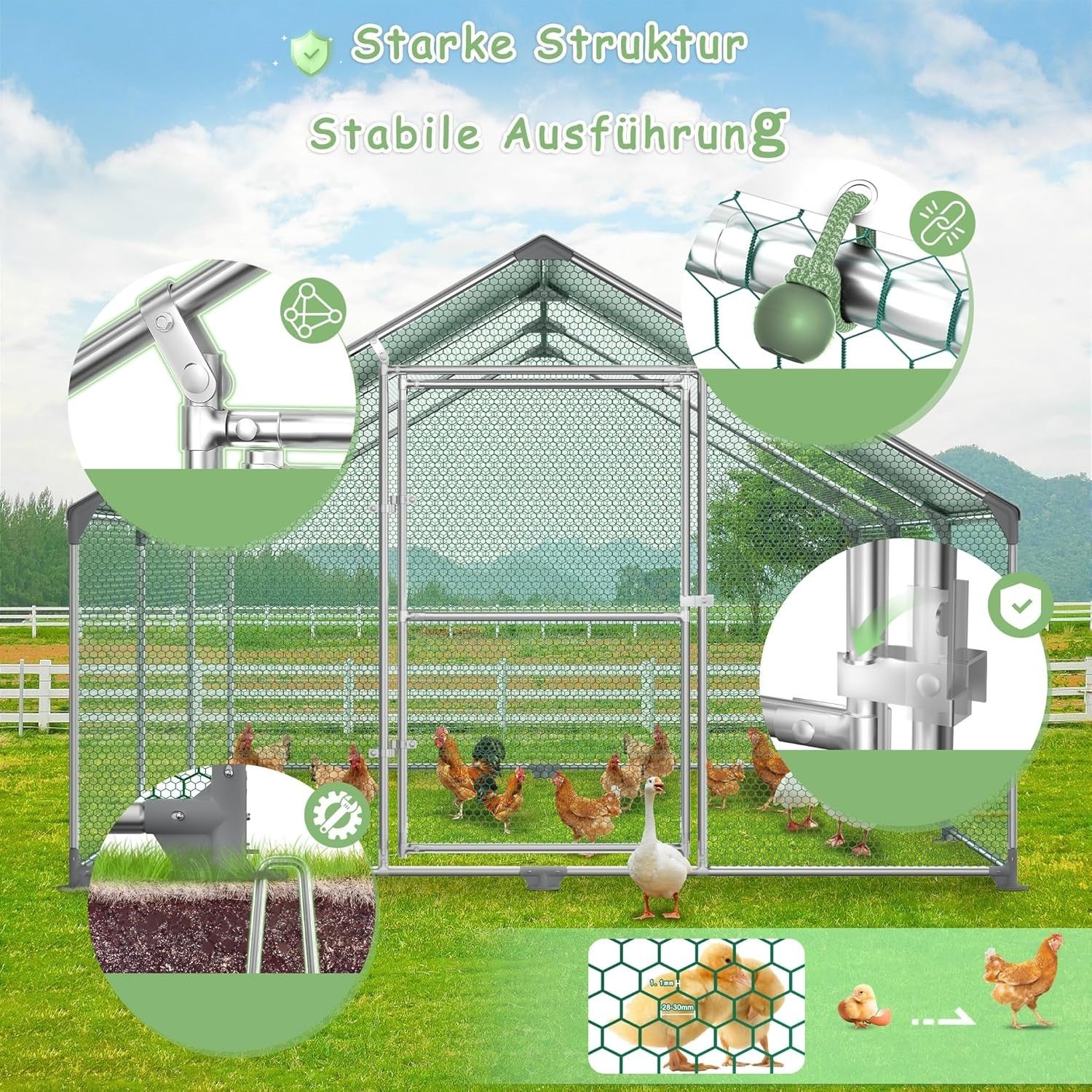 XXXL Walk In Chicken Run Galvanised Steel Outdoor Pet Enclosure Roof