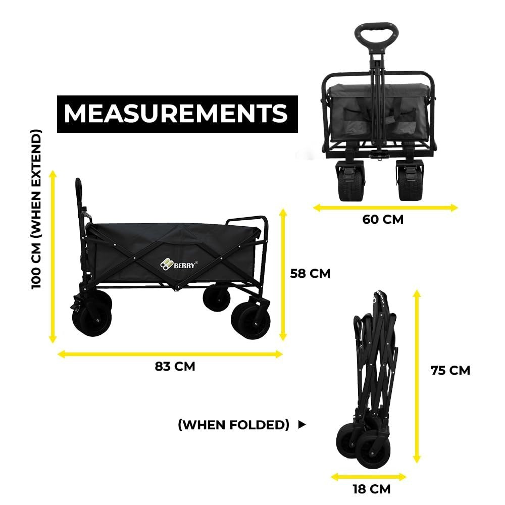 Heavy-Duty Foldable Utility Wagon Cart | 150KG All-Terrain Trolley Black