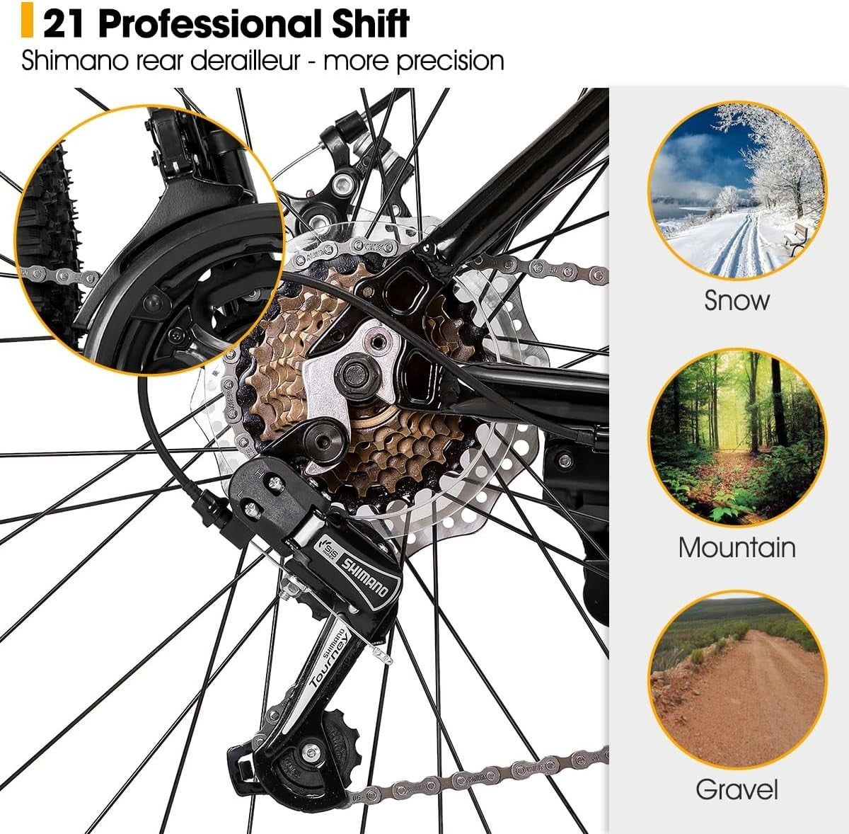 Adult Mountain Bike 21-Speed – Aluminum Frame, Front & Rear Disc Brakes