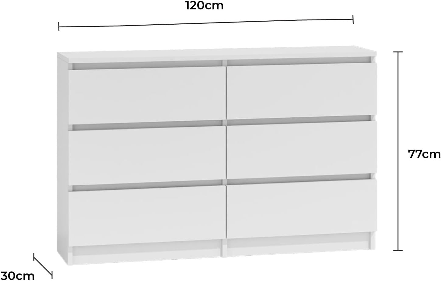 Large 6-Drawer White Chest of Drawers Storage Cabinet Bedroom Organizer