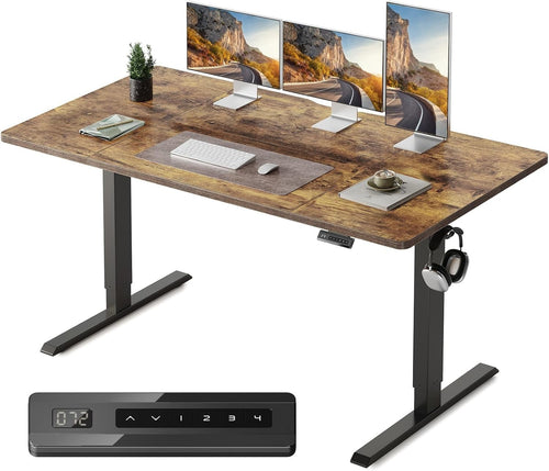 Rustic Brown 160x80cm Electric Standing Desk with Memory Settings & Quiet Motor