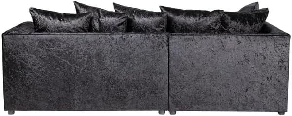 Black 5-Seater L-Shape Sofa Crushed Velvet Scatter Back Cushions Armrest
