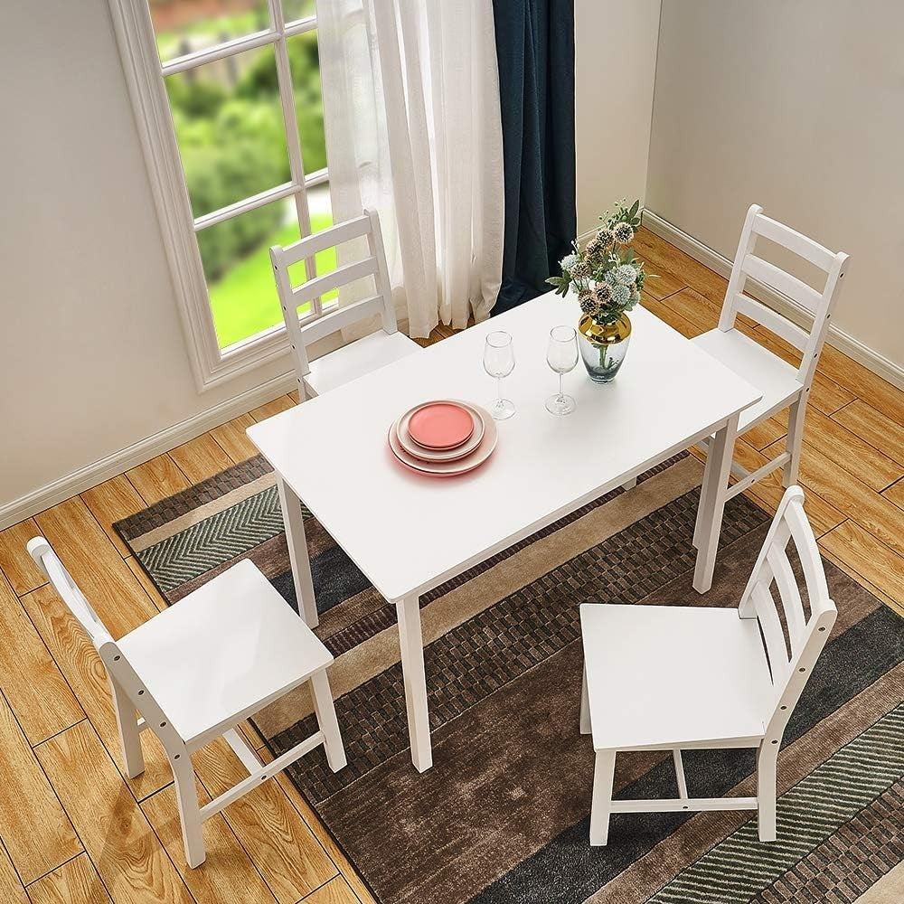 Solid Pine Dining Table Set 4 Chairs White | Durable Kitchen Furniture