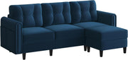 Velvet L-Shaped Corner Sofa with Ottoman 3-Seater Chaise for Small Spaces