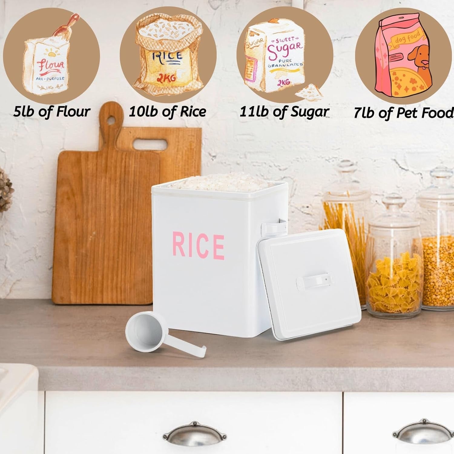 Metal Rice Storage Container 6L Airtight Canister with Scoop Lid