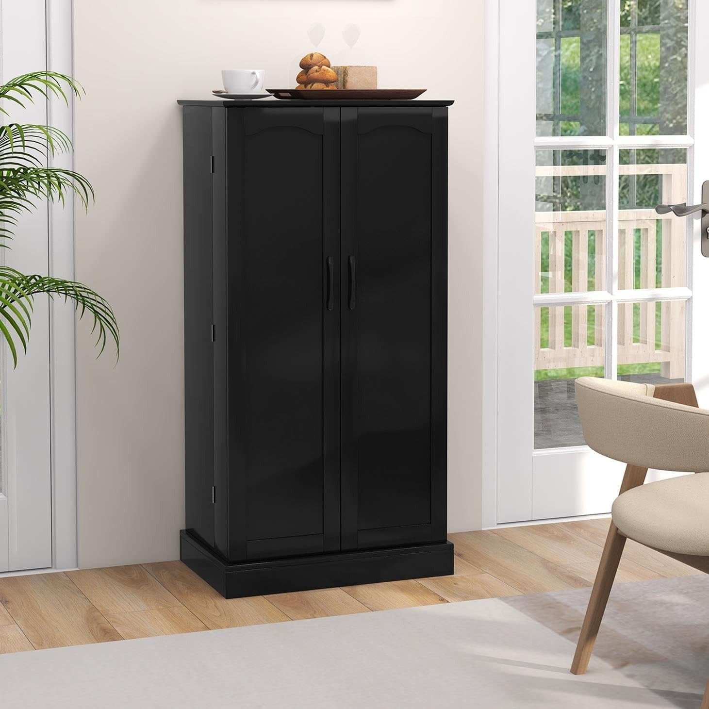 Tall Black Kitchen Pantry Cupboard Storage Cabinet Adjustable Shelves Unit