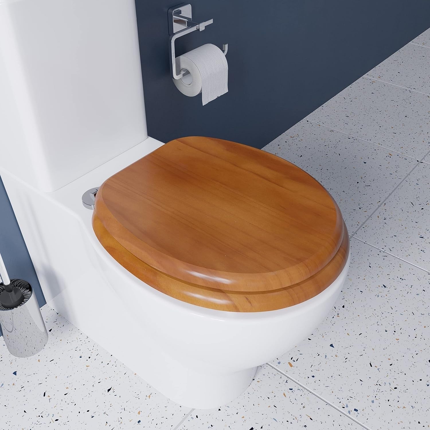 Davos Flexi-Fix Wooden Toilet Seat Antique Pine Adjustable Hinges Antibacterial