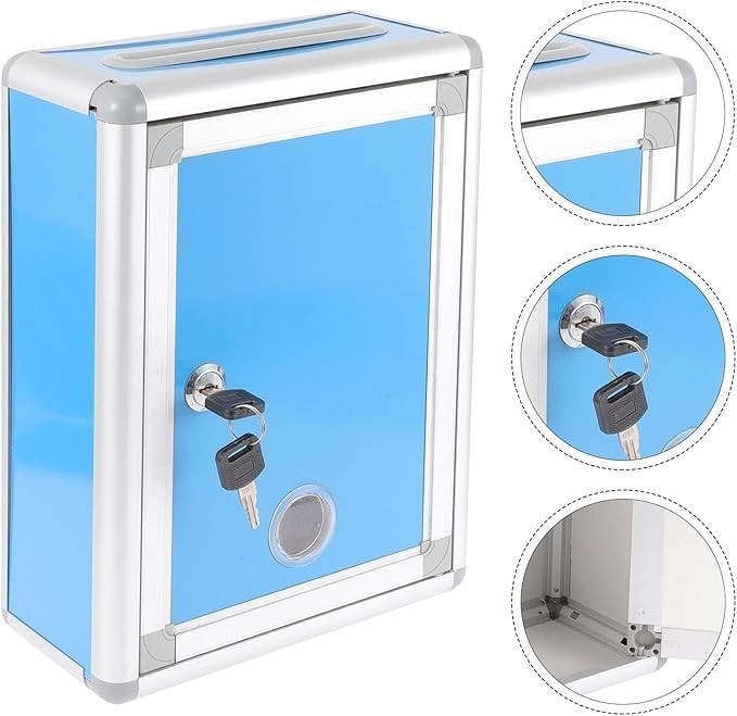 Lockable Wall Mount Mailbox Blue Weatherproof Post Box Compact & Secure Storage