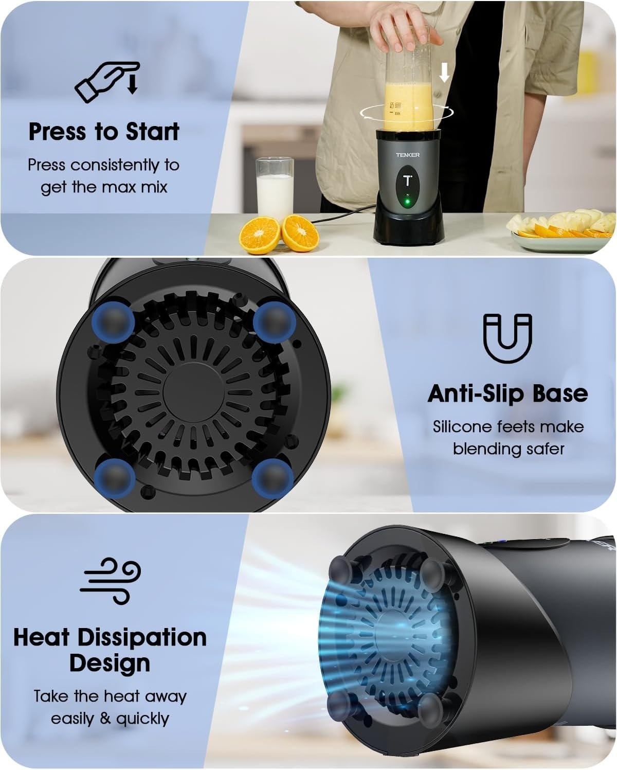 Portable 850W Personal Smoothie Blender with 2x 650ml Bottles & Grinder