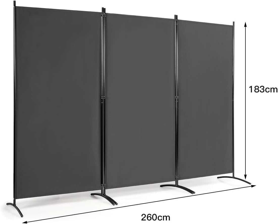 3 Panel Grey Folding Room Divider Privacy Screen Partition for Home Office