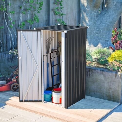 Metal Garden Storage Shed 2.6x2.9ft Waterproof Outdoor Bin & Tool Cabinet