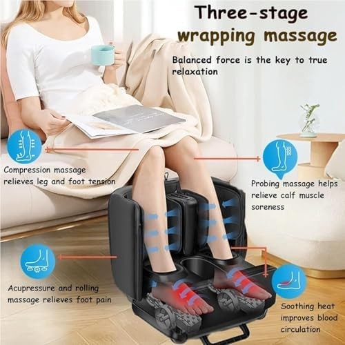 2-in-1 Foot & Calf Massager with Heat Shiatsu Kneading Vibration Beige