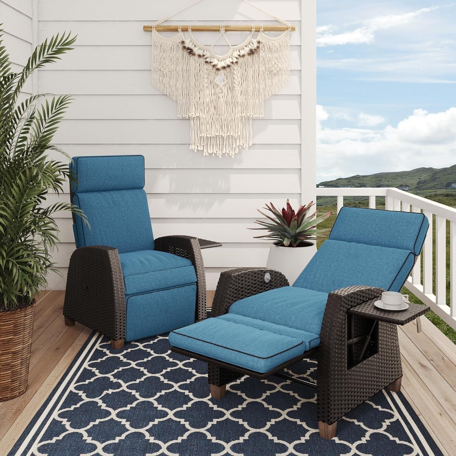 Recliner Rattan Sun Lounger Chair Wicker Garden Patio Cushioned Set