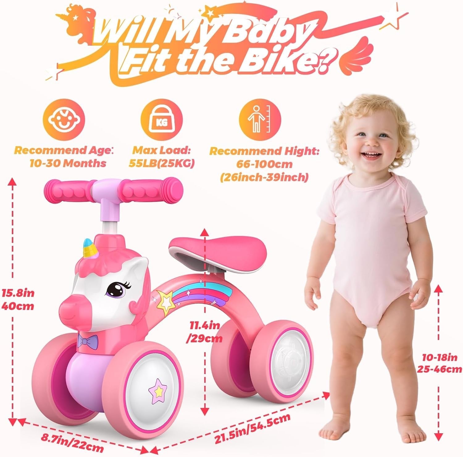 Unicorn Balance Bike Toddler Ride On Toy Light Up Wheels Girls Gift