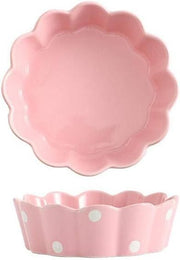 Pink Ceramic Baking Bowls Set of 2 Oven Safe Polka Dot Rice Dessert Dishes