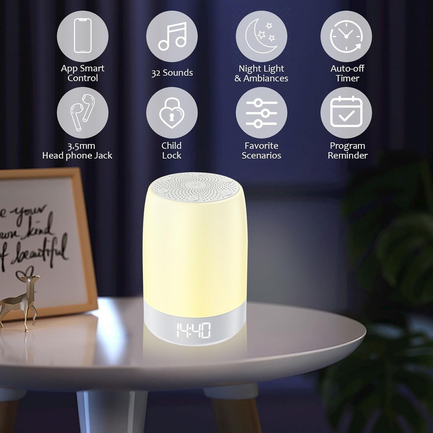 White Noise Machine with 32 Soothing Sounds & 8-Color Night Light
