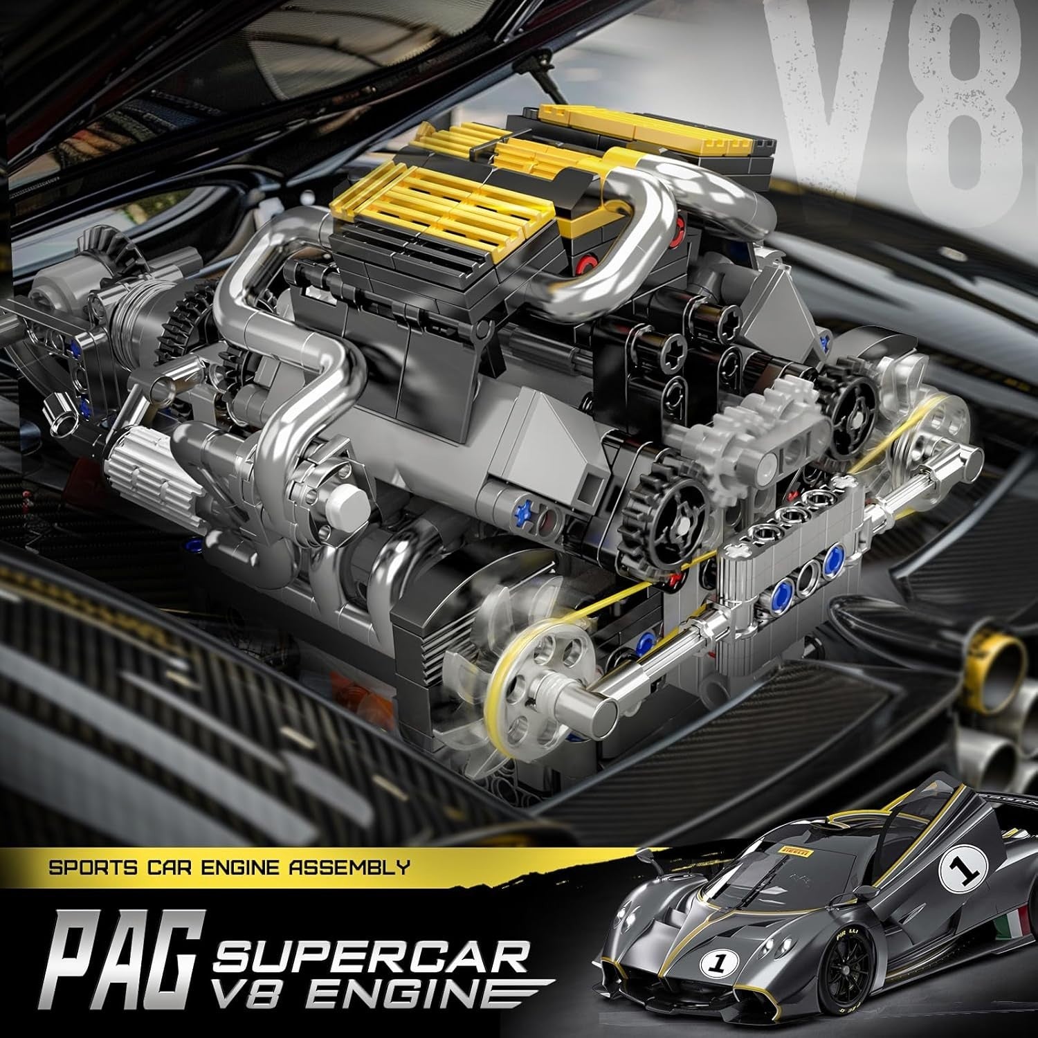 Functional DIY V8 Engine Model Kit with Moving Pistons & Rotating Crankshaft