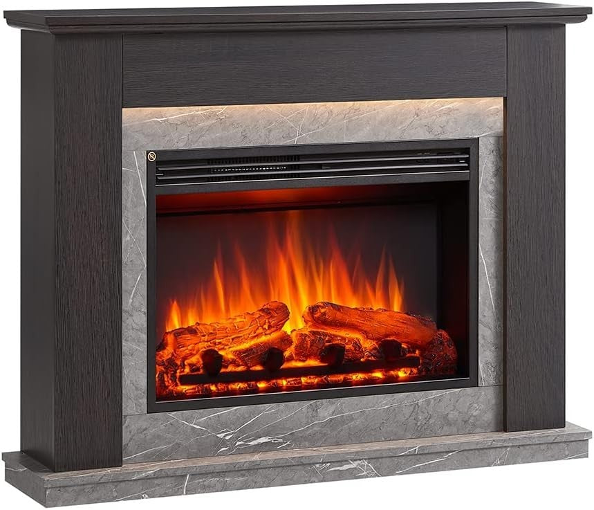Electric Fireplace Suite 44" Heater LED Flame Oak Surround TV Safe