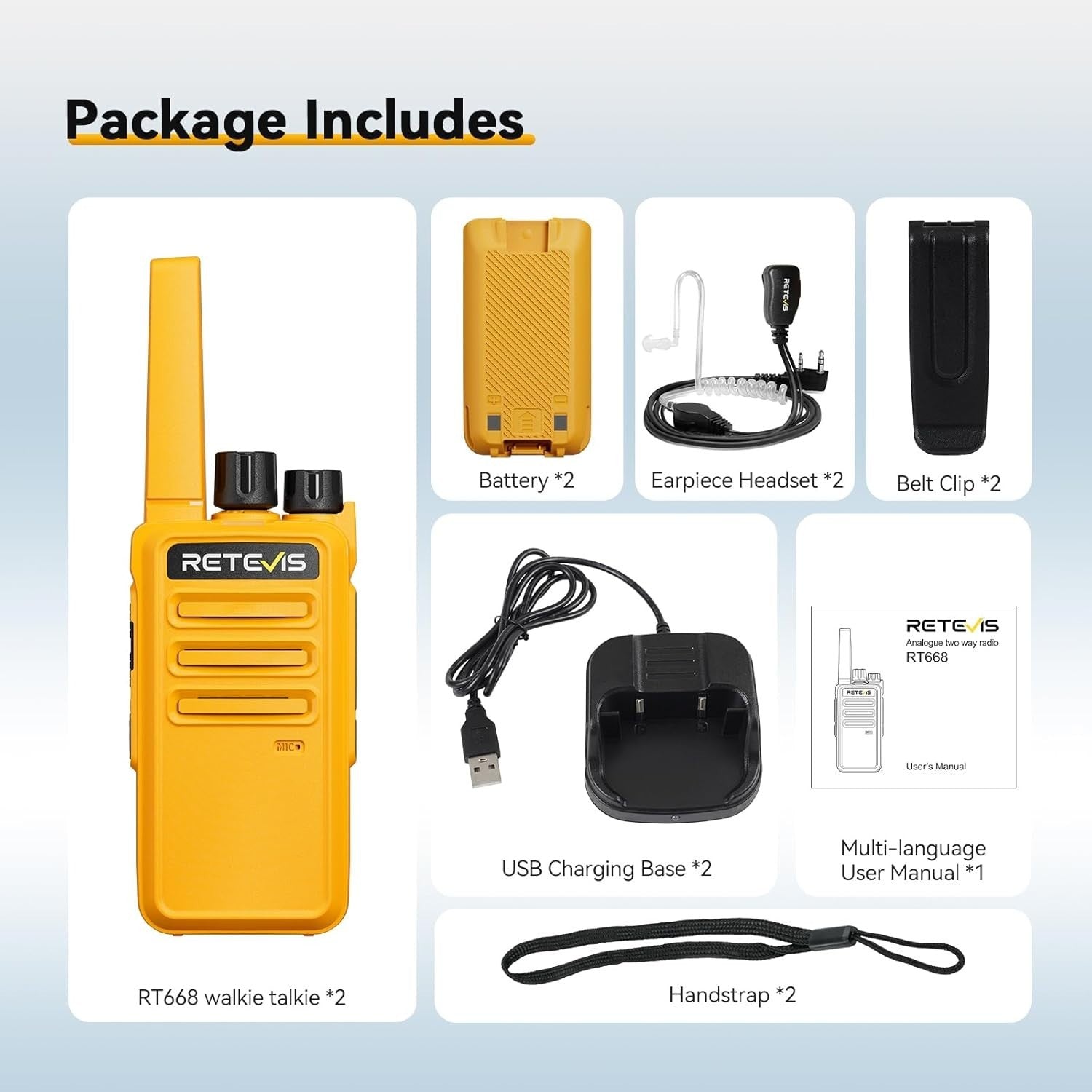 Rechargeable Walkie Talkies PMR446 VOX w Earpieces 2 Way Radio Pair