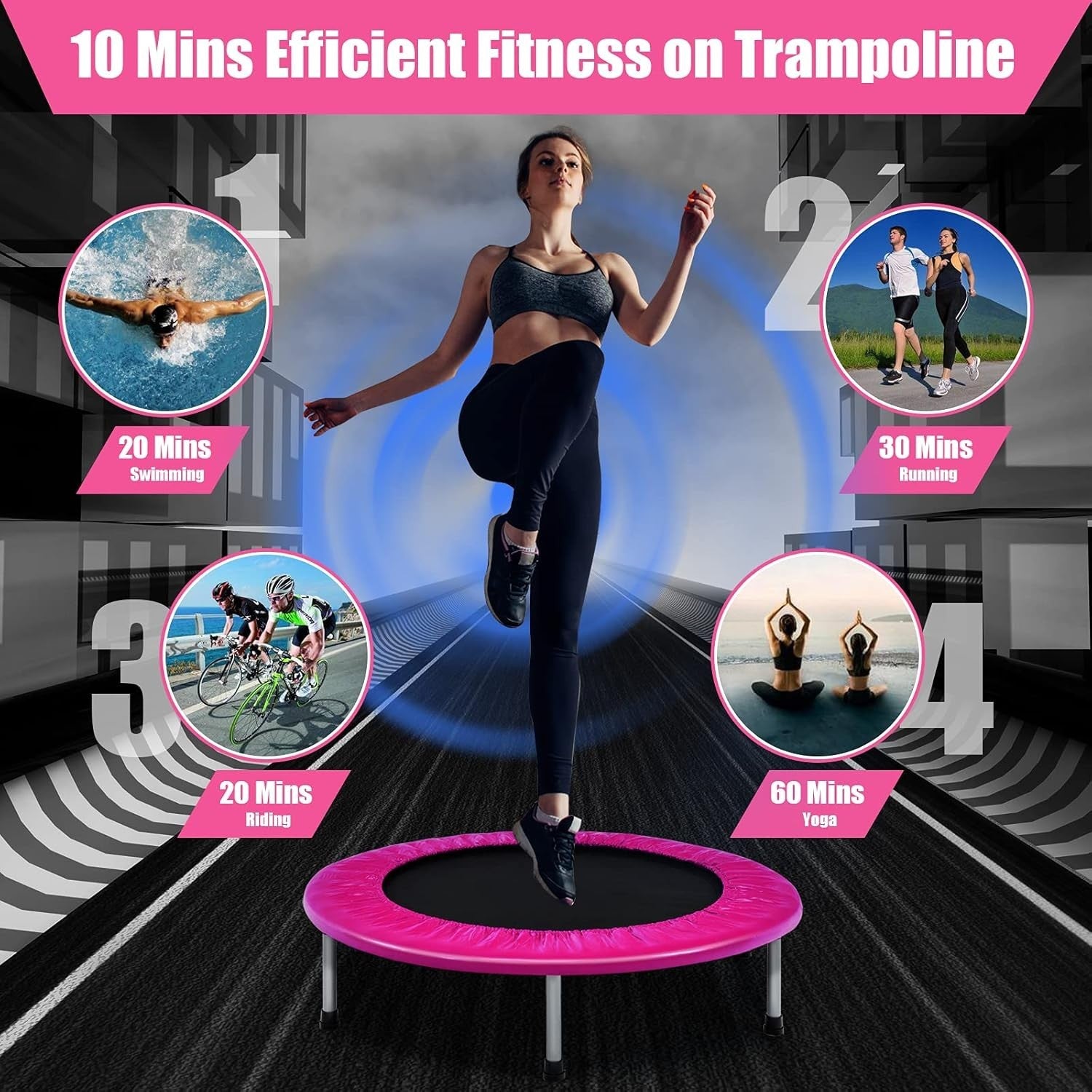 38'' Mini Trampoline Foldable Fitness Rebounder Indoor Outdoor Pink