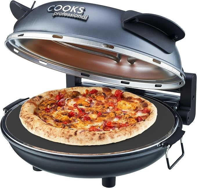 1200W Electric Pizza Oven 31cm Stone with Cutter Board & Glass Timer