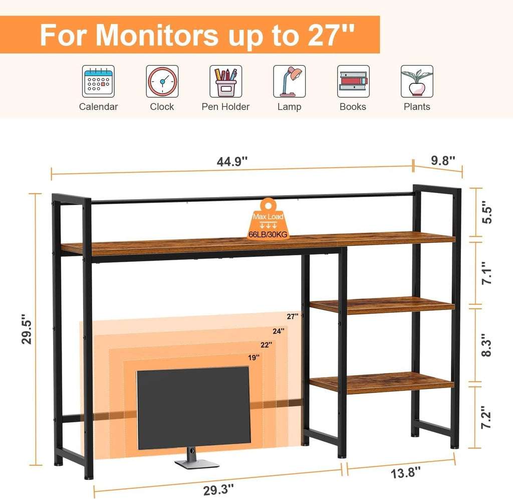 44.9" Desk Hutch Shelf Large Desktop Organizer 4-Tier Monitor Rack Wood Storage