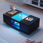 LED Coffee Table with Storage & 2 Drawers – Modern Tempered Glass, RGB Lights